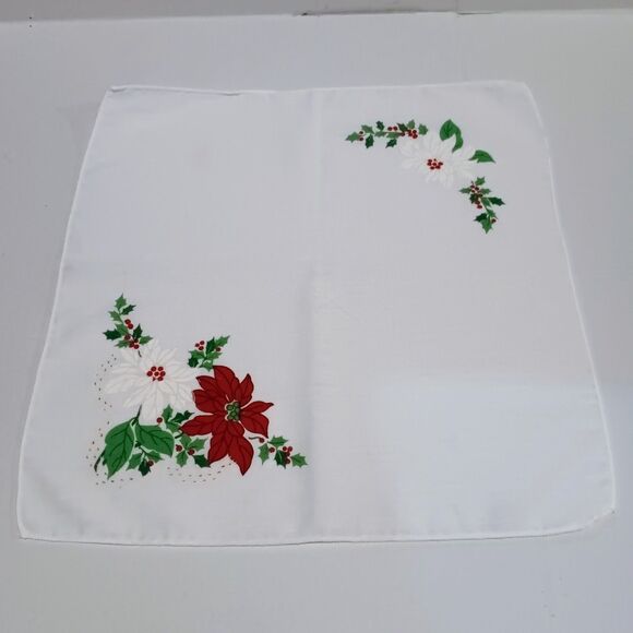 Vintage Poinsettia & Holly Cloth Napkins-Lot of 3-Christmas-Holiday-16" Square - Picture 6 of 6